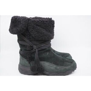 The North Face Winter Boots Women 9 Black Suede Zip Mid Calf Shearling Primaloft